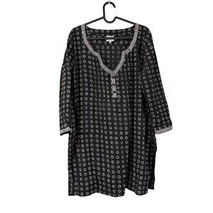Pax Philomena Black Floral Textured Tunic Blouse Boho Womens Size Medium